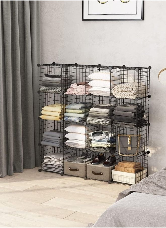 Generic - Wire Cube Storage 16 Cubes Organizer Metal Grids Storage Bookshelf Bookcase Closet Storage DIY Storage Shelves Multi-Use DIY Storage Cube Shelf for Books Toys Clothes Tools - Image 1
