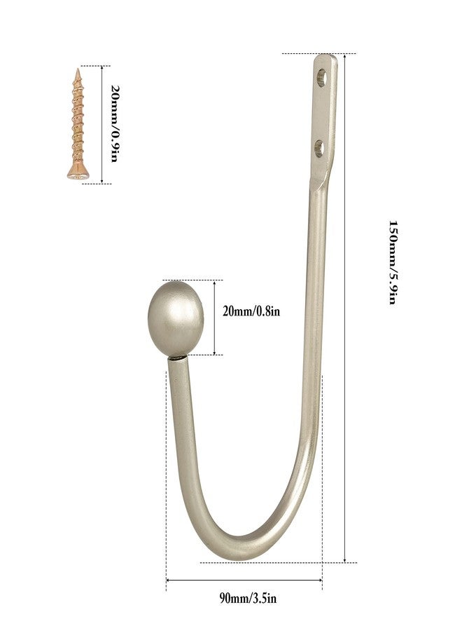 HEMOUR Curtain Holdback, 2 Pcs Wall Mounted Drapery Tiebacks with Screws, Heavy Duty Metal Decorative Window Drapery Holder Curtain Hook, Silver - Image 3