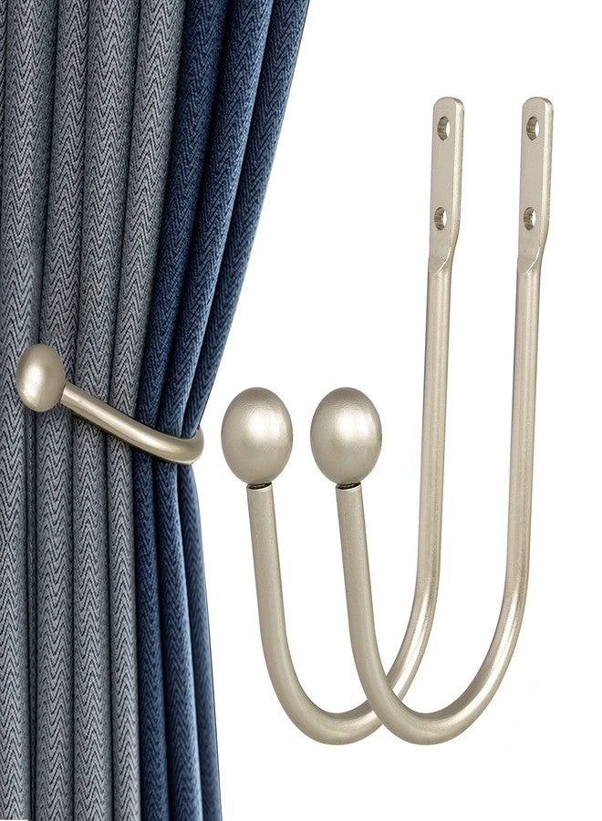 HEMOUR Curtain Holdback, 2 Pcs Wall Mounted Drapery Tiebacks with Screws, Heavy Duty Metal Decorative Window Drapery Holder Curtain Hook, Silver - Image 1