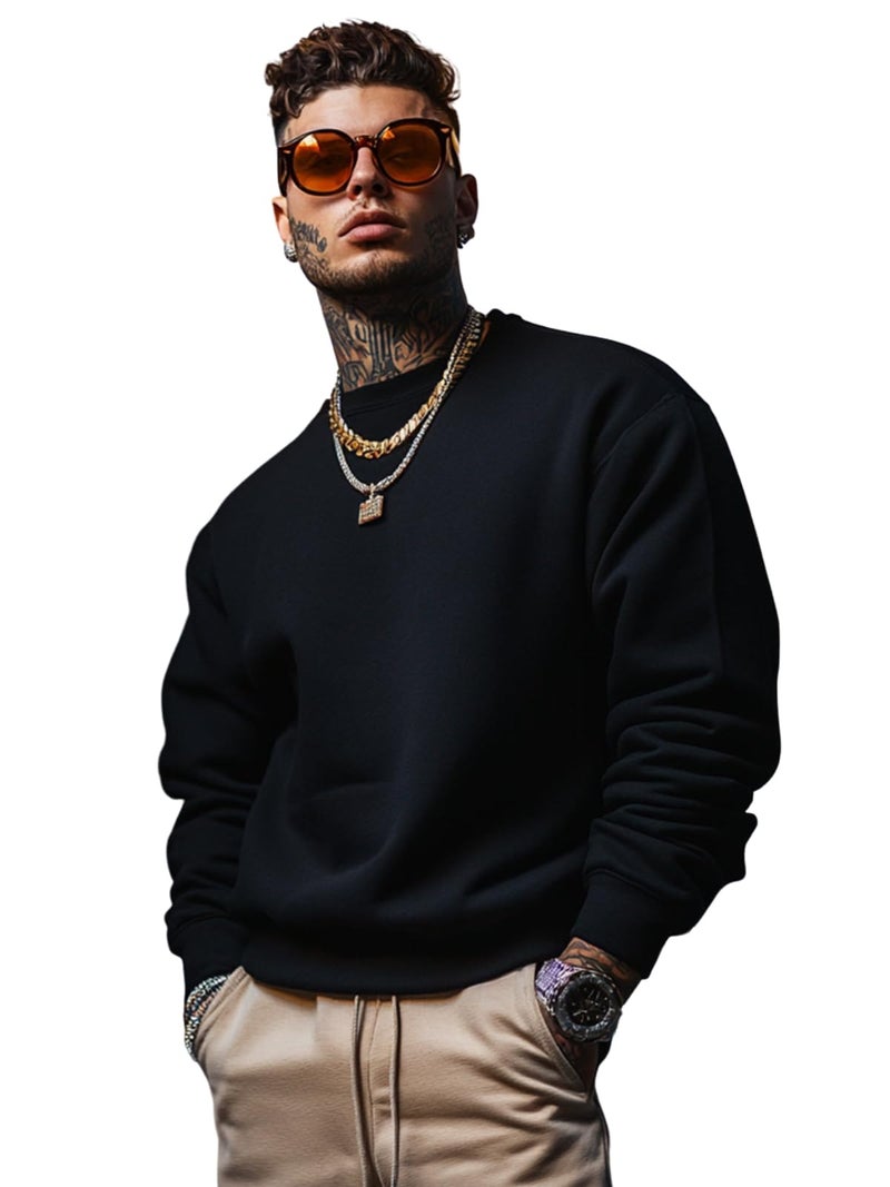 Veirdo® Cotton Polly Fleece Oversized Fit Black Solid Sweatshirt for Men (VSS0423BKPL09_M) - Image 1