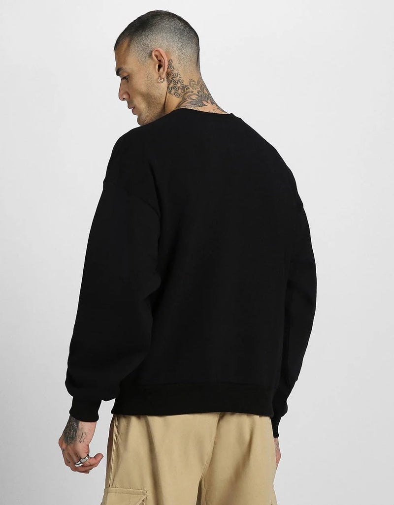 Veirdo® Cotton Polly Fleece Oversized Fit Black Solid Sweatshirt for Men (VSS0423BKPL09_M) - Image 4