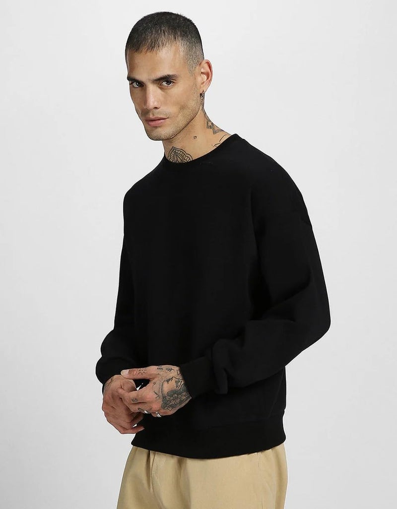 Veirdo® Cotton Polly Fleece Oversized Fit Black Solid Sweatshirt for Men (VSS0423BKPL09_M) - Image 3
