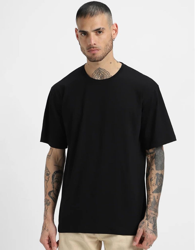Veirdo® Cotton Polly Fleece Oversized Fit Black Solid Sweatshirt for Men (VSS0423BKPL09_M) - Image 5