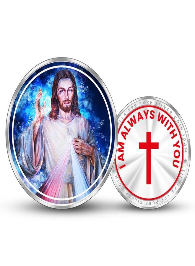 Silviya BIS Hallmarked Jesus 999 Pure Silver Coin (10 Gram) Round Shape: Christian Gift - Christmas Celebration - Church Offering - Religious Commemorative Coin - Image 1