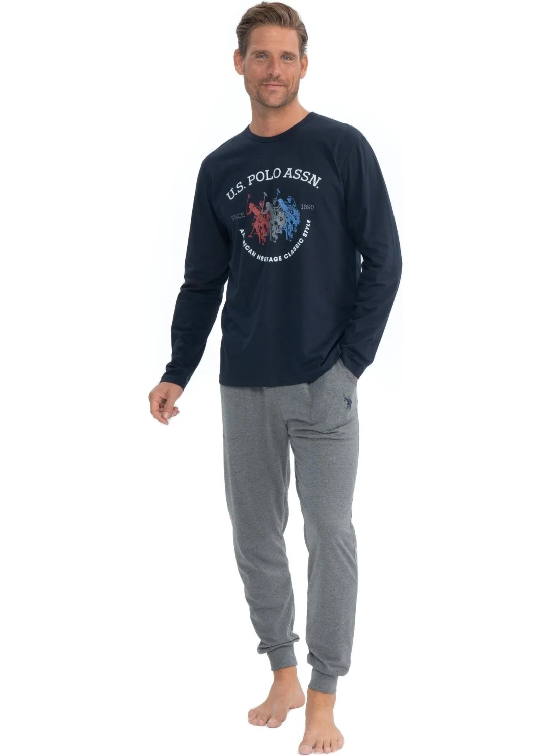 يو اس بولو اسن BASE. Polo Assn. Men's Navy Blue Round Collar Pajama Set