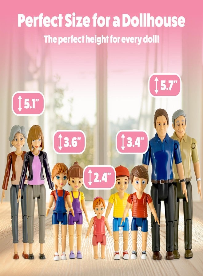 TOMLEON Dollhouse People, Bendable Dollhouse Family Set - 9 Poseable Figures Including Grandpa, Grandma, Mom, Dad, Sister, Brother, Cousins, and a Baby Girl - Perfect for Dollhouse Play and Imaginative Fun - Image 3