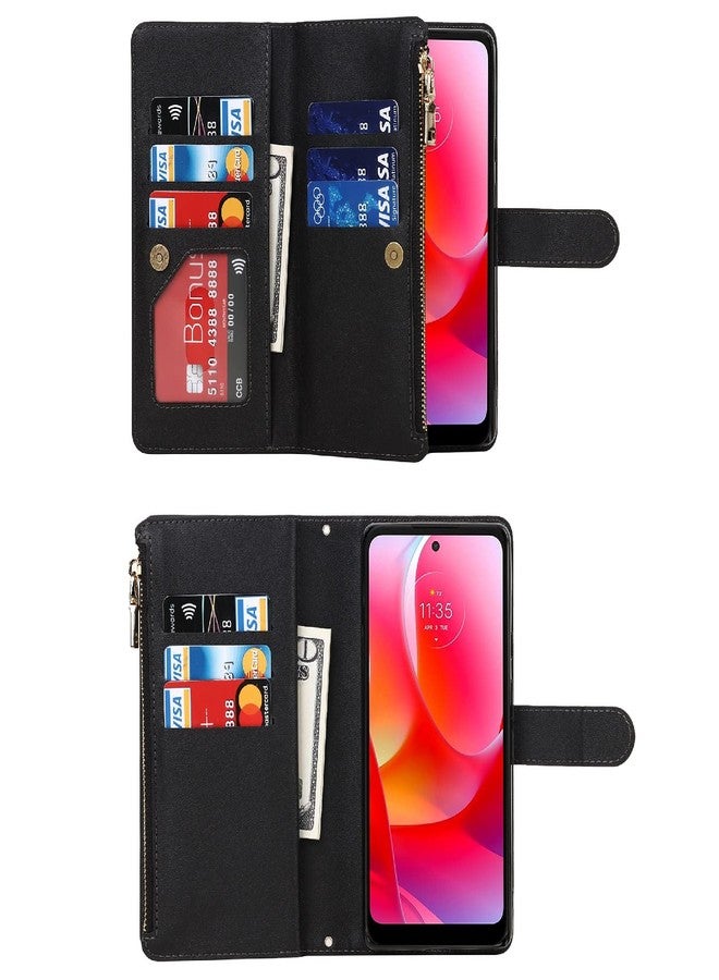 Jaorty Case for Motorola Moto G Pure (2021)/ Moto G Power (2022)/ Moto G Play (2023) Wallet Case,[9 Card Slots] Removable Adjustable Crossbody Necklace Lanyard Shoulder Strap Zipper Case 6.5",Black - Image 5