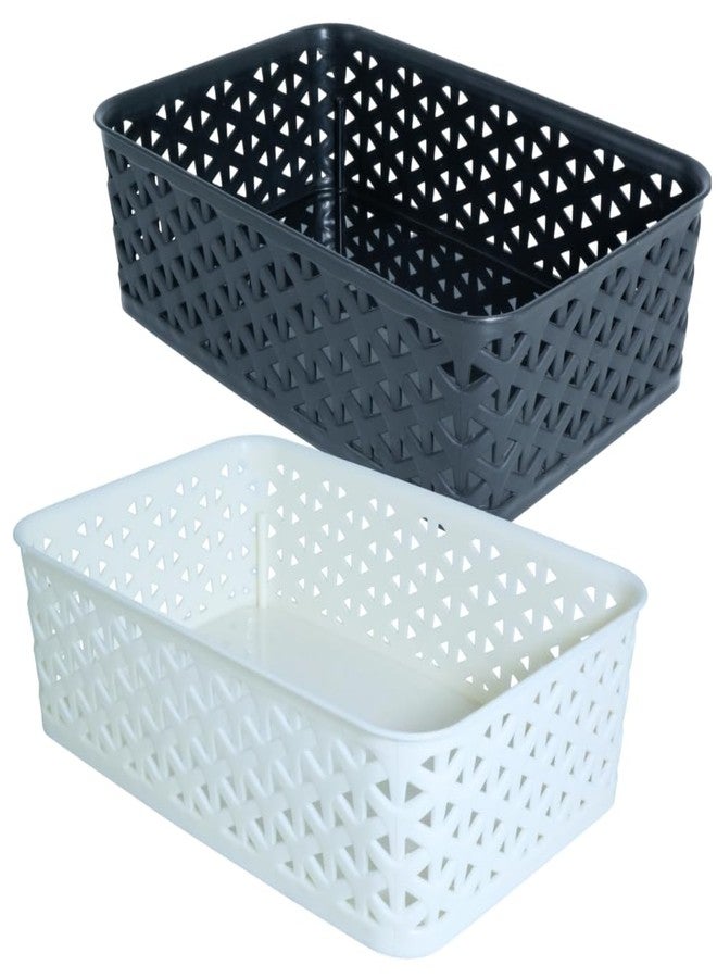 Simply Home Libra-2 Multi-Purpose Plastic Storage Basket|Stackable Organizer Tokri For Home,Kitchen,Bathroom & Office|Ideal For Toys,Clothes,Cosmetics,Stationery|Set Of 2|Black White - Image 1