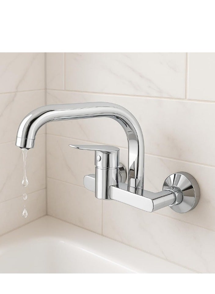 Modern Wall-Mounted Faucet – 215x308x209mm Zinc Alloy Tap, Sleek Chrome Finish, Contemporary Design for Bathroom or Kitchen - Image 2