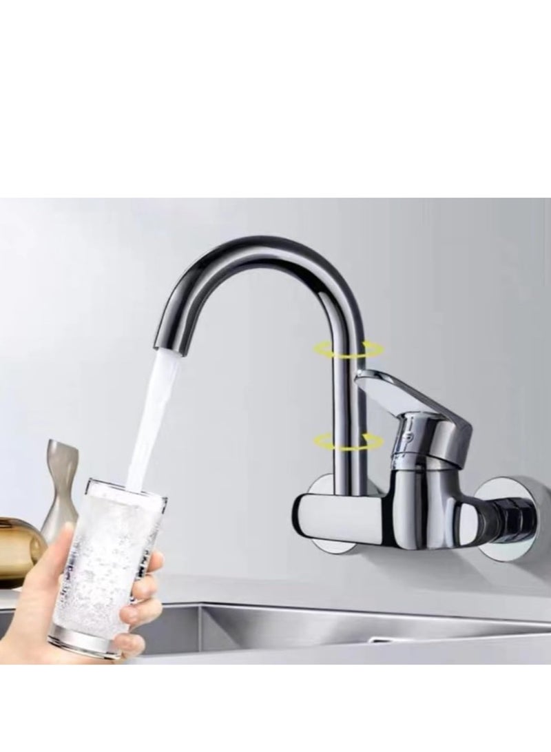 Modern Wall-Mounted Faucet – 215x308x209mm Zinc Alloy Tap, Sleek Chrome Finish, Contemporary Design for Bathroom or Kitchen - Image 3