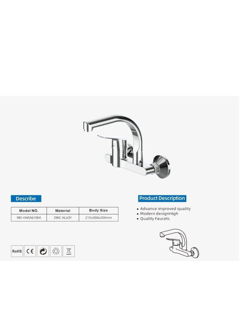 Modern Wall-Mounted Faucet – 215x308x209mm Zinc Alloy Tap, Sleek Chrome Finish, Contemporary Design for Bathroom or Kitchen - Image 4