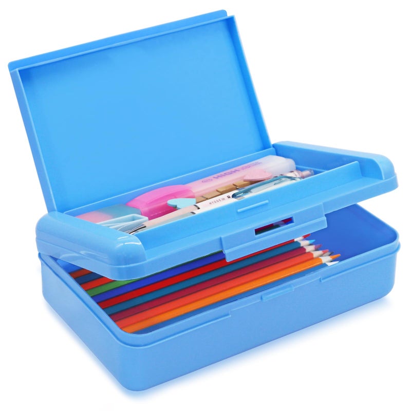 Nuozme Double Layer Pencil Box Hard Pencil case 2 Compartments Plastic Large Capacity Pencil Case with Snaptight Lid Hard Storage Organizer Box for Girl Boy Mediumsized