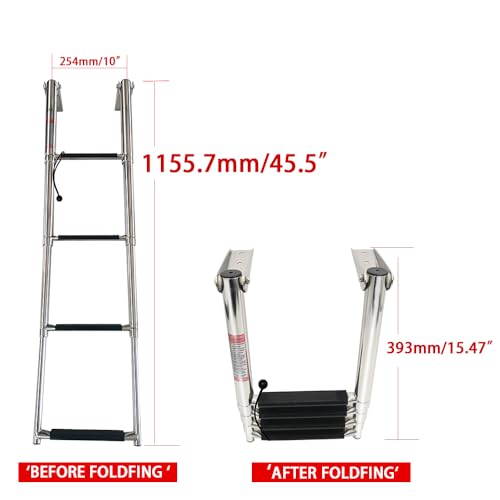 Haida 4 Step Telescoping Boat Ladder Folding Pontoon Dock Ladder, Stainless Steel Swimming Stepladder for Boat Ship Yacht Marine, Rated to 400 Pounds - Image 2
