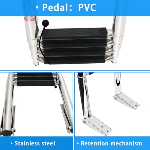 Haida 4 Step Telescoping Boat Ladder Folding Pontoon Dock Ladder, Stainless Steel Swimming Stepladder for Boat Ship Yacht Marine, Rated to 400 Pounds - Image 5