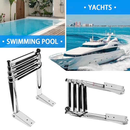 Haida 4 Step Telescoping Boat Ladder Folding Pontoon Dock Ladder, Stainless Steel Swimming Stepladder for Boat Ship Yacht Marine, Rated to 400 Pounds - Image 3