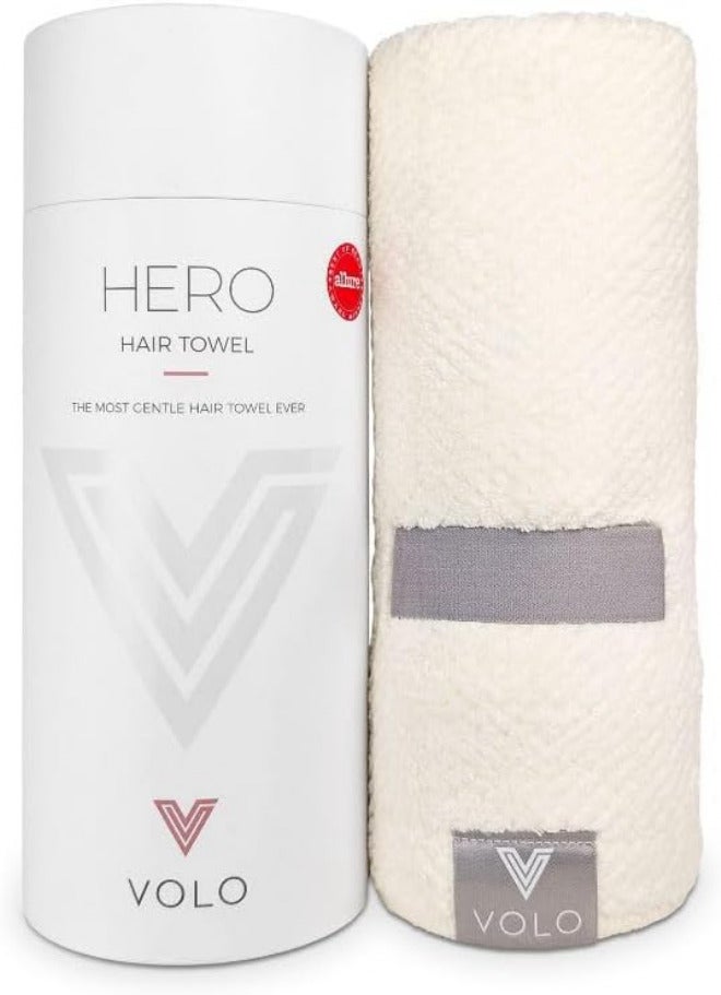 فولو منشفة شعر VOLO Hero باللون الأبيض الملحي | نسيج Nanoweave فائق النعومة، فائق الامتصاص، سريع الجفاف | تقليل وقت التجفيف بنسبة 50% | منشفة لف كبيرة لجميع أنواع الشعر | مضادة للتجعد ومضادة للتكسر | ميكروفايبر - Image 1