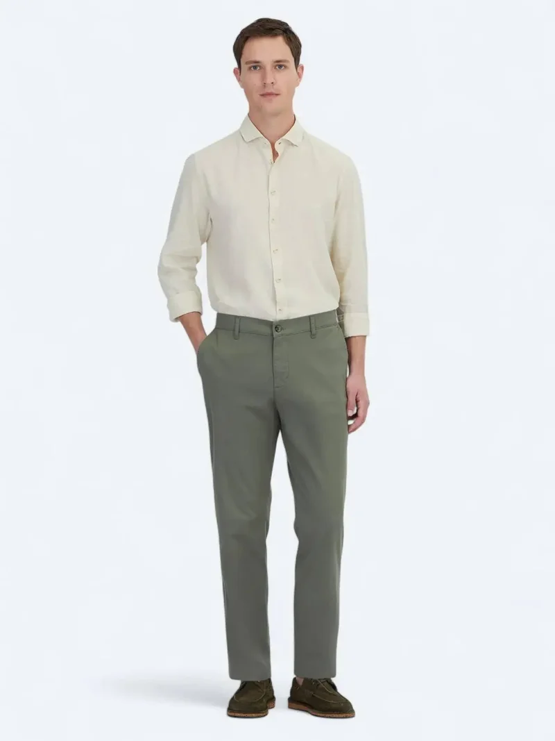 Kip Khaki Weaving Jogging Fit Casual Cotton Blended Trousers