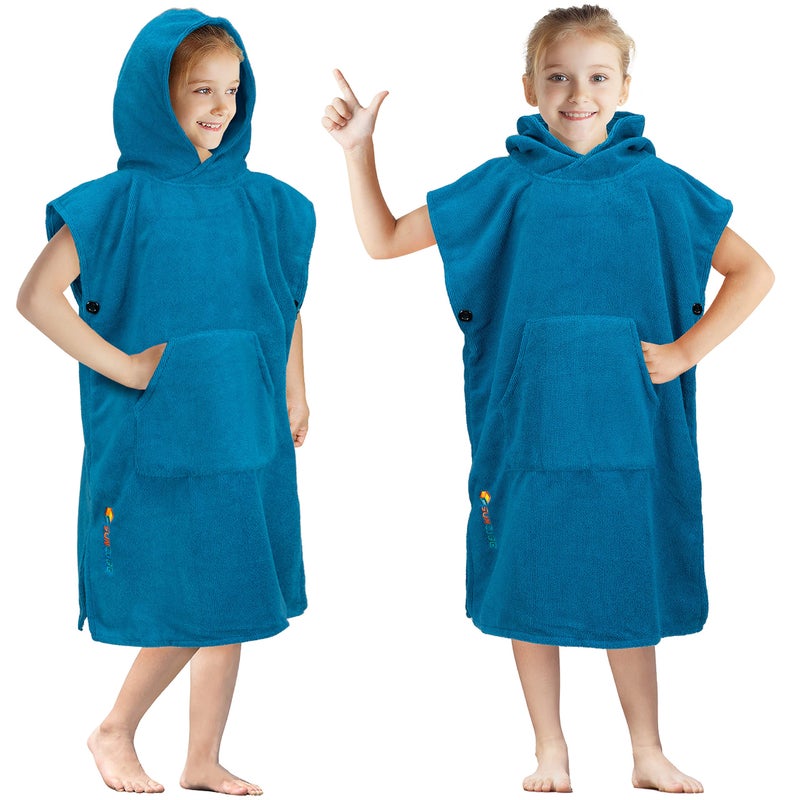 Suncube SUN CUBE Kids Changing Robe Surf Poncho, Kids Beach Towels, Hooded Towel for Teens Bath Pool, Microfiber Quick Dry Wearable Towel Poncho with Hood, Swim Towel for Girls 8-12 Years, Teal Sea Blue - Image 1