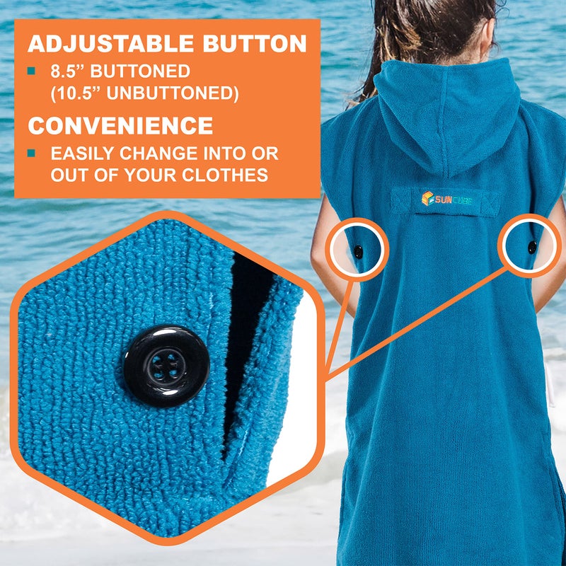 Suncube SUN CUBE Kids Changing Robe Surf Poncho, Kids Beach Towels, Hooded Towel for Teens Bath Pool, Microfiber Quick Dry Wearable Towel Poncho with Hood, Swim Towel for Girls 8-12 Years, Teal Sea Blue - Image 5