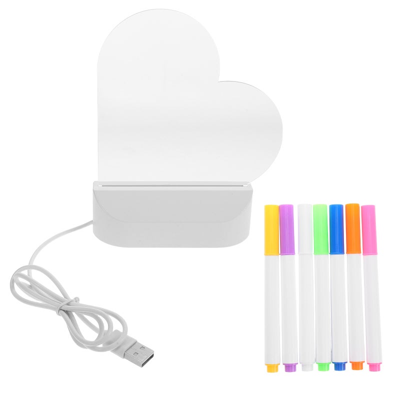 1 Set Message Board With Marker Heart Shaped Glow Writing Tablet Kids Adults Night Light Erasable Whiteboard With Stand Portable Memo Board For Office School - Image 1
