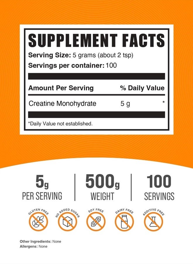 BULKSUPPLEMENTS.COM Creatine Monohydrate Powder - Creatine Supplement, Micronized Creatine, Creatine Powder - Unflavored & Gluten Free, 5g (5000mg) per Servings, 500g (1.1 lbs) (Pack of 1) - Image 2