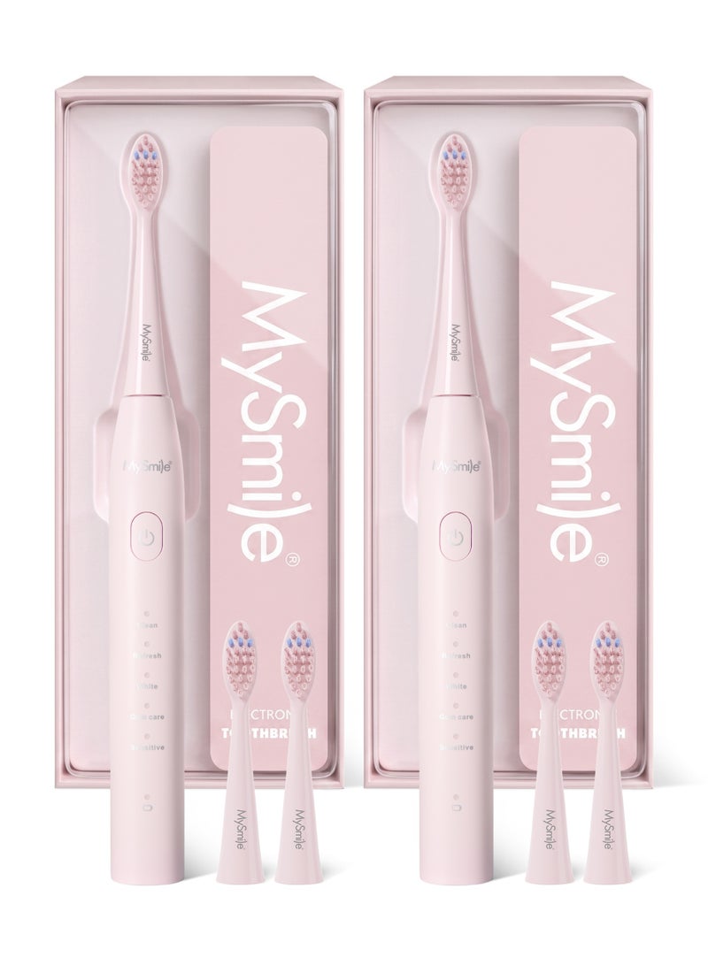 MySmile DY156 Electric Toothbrush for Adults, Rechargeable Sonic Battery Toothbrush Portable with 3 Brush Heads, 2 Mins 5 Modes Smart Timer, 45000VPM, One Charge for 60 Days (Pink, M) 2 Pack Bundle - Image 1