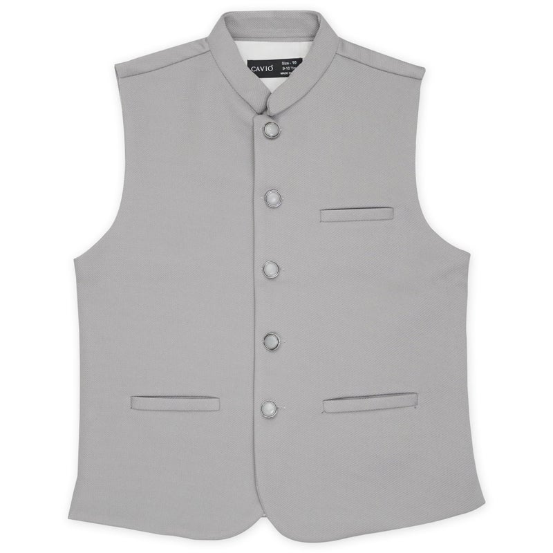 CAVIO Boys Grey Solid Nehru Jacket - Image 4