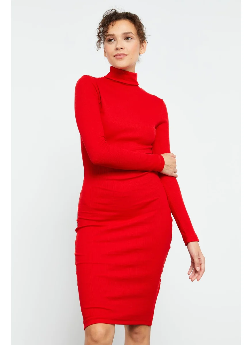 Tommy Life Red Women's Camisole Knitwear Slim Fit Turtleneck Dress-97117
