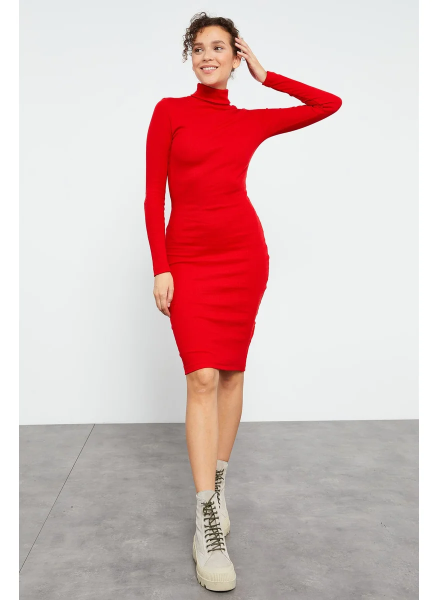Tommy Life Red Women's Camisole Knitwear Slim Fit Turtleneck Dress-97117