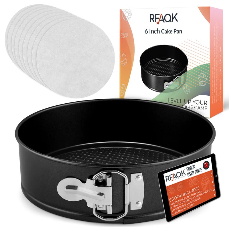 Rfaqk Non-Stick 6 Inch Cake Pan With Removable Bottom - Leakproof Springform Pan With 50Pcs Parchment Papers - Perfect For Cakes  Cheesecakes  And Compatible With 3 Qt Instant Pot - Bonus E-Book - Image 1