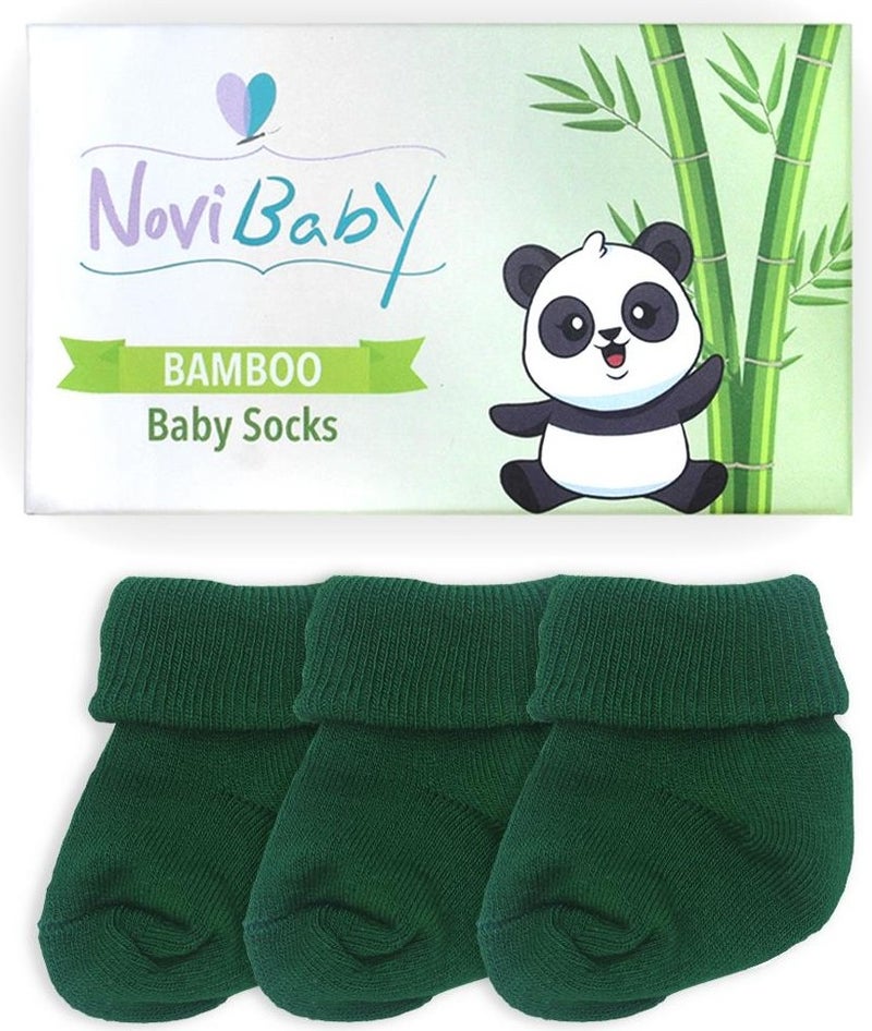 Novibaby 3-Piece Bamboo Newborn Baby Socks I Pine Green I 0-6 Months  - Image 3