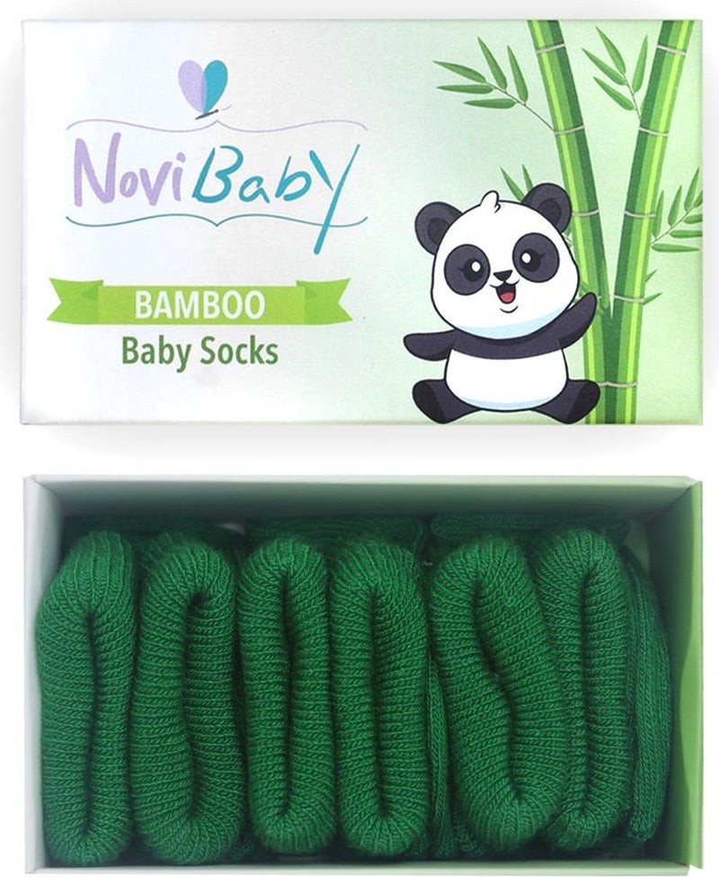 Novibaby 3-Piece Bamboo Newborn Baby Socks I Pine Green I 0-6 Months  - Image 1