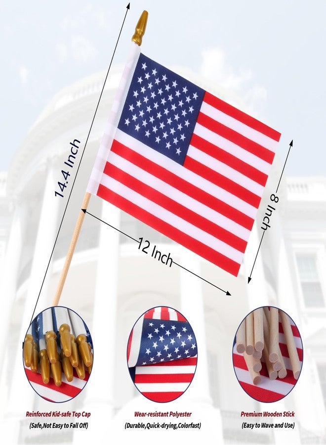 HOOSUN 12 Pcs Small American Flags On Stick,Patriotic Decorations Mini US Flag 12''x8'',Small American Flags for Outside,Patriotic Veterans Day Decorations Mini Flags for Yard Patio,Veterans Day Decor - Image 3