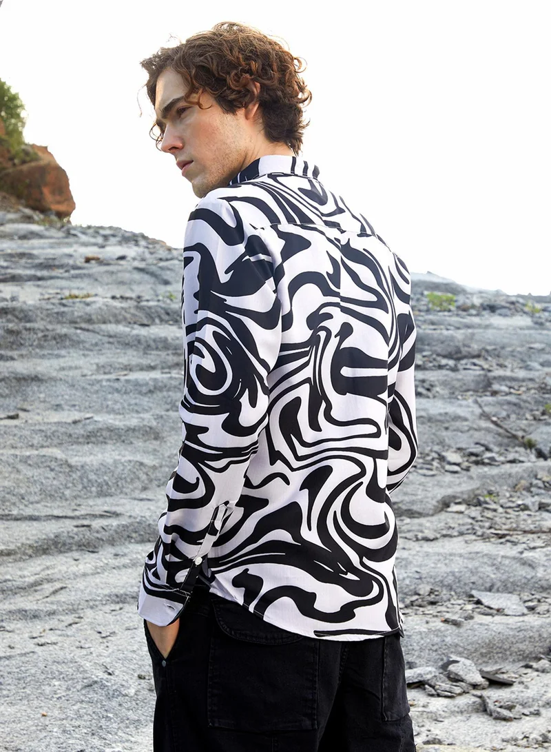 CAHOOT  Men's Obsidian Black & Daisy White Contrast-Fluid Shirt for Men | Best Price UAE