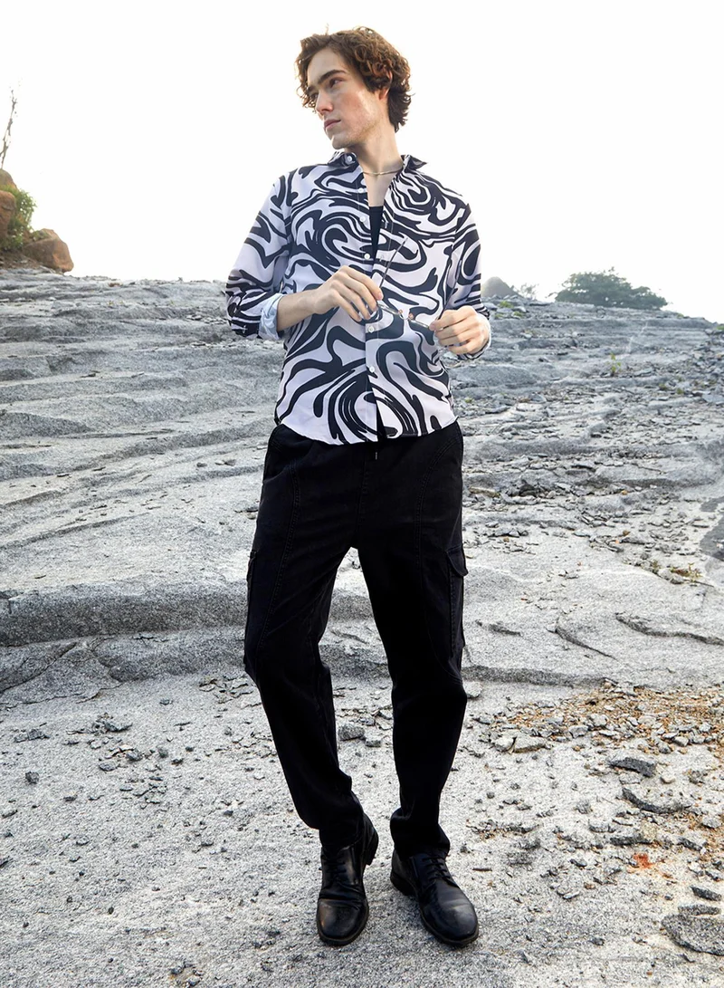 CAHOOT  Men's Obsidian Black & Daisy White Contrast-Fluid Shirt for Men | Best Price UAE