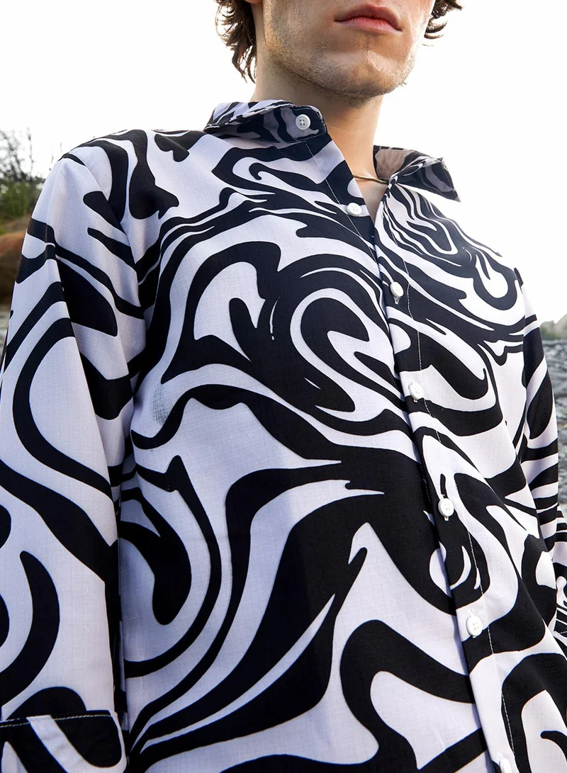 CAHOOT  Men's Obsidian Black & Daisy White Contrast-Fluid Shirt for Men | Best Price UAE