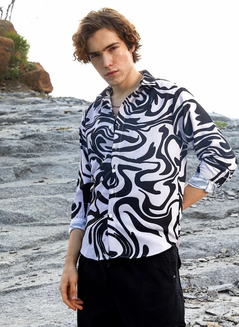 CAHOOT  Men's Obsidian Black & Daisy White Contrast-Fluid Shirt for Men | Best Price UAE