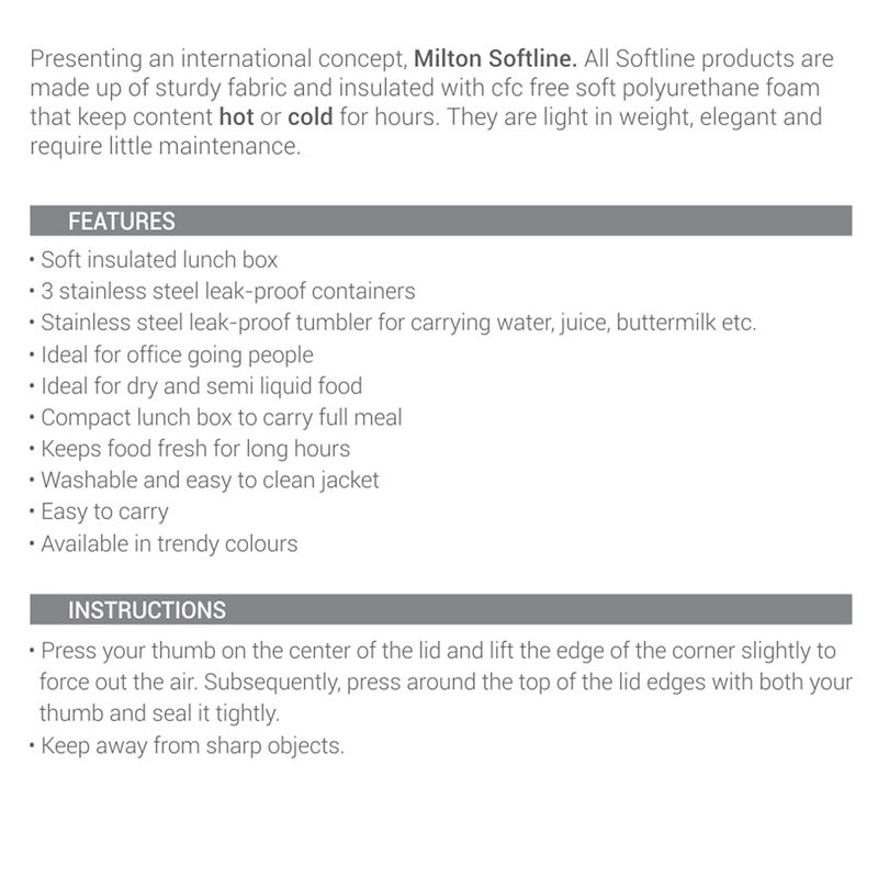 Milton MILTON Tasty 3 Combo Lunch Box with Insulated Fabric Jacket, 3 Stainless Steel Containers (200 ml, 320 ml, 500 ml) & and 1 Tumbler, 380 ml, Leak-Proof Tiffin for Office, College, Picnic, Cyan  - Image 5