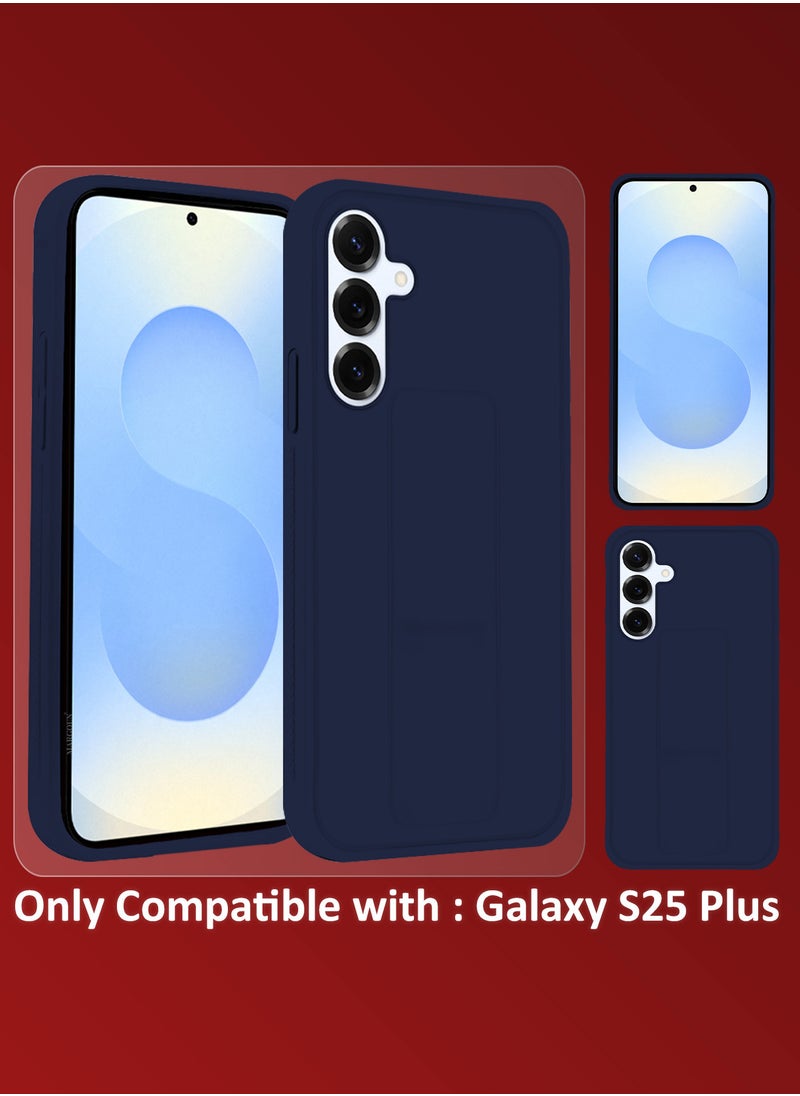 CATANES Galaxy S25 Plus 2Packs Case Silicone with Stand Function Finger Grip Case Cover with 1 Privacy Screen Protector / Dark Blue  - Image 2