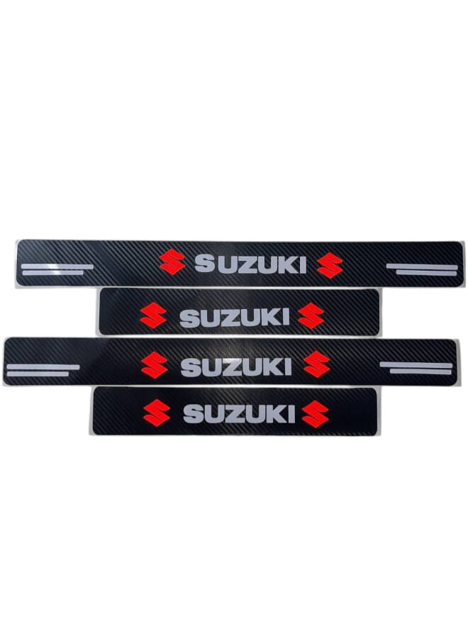 Carbon Fiber Car Door Sill Protector Strip - Suzuki Logo - Scratch Resistant - Easy to Install - Suitable for All Types of Suzuki Cars - Image 1