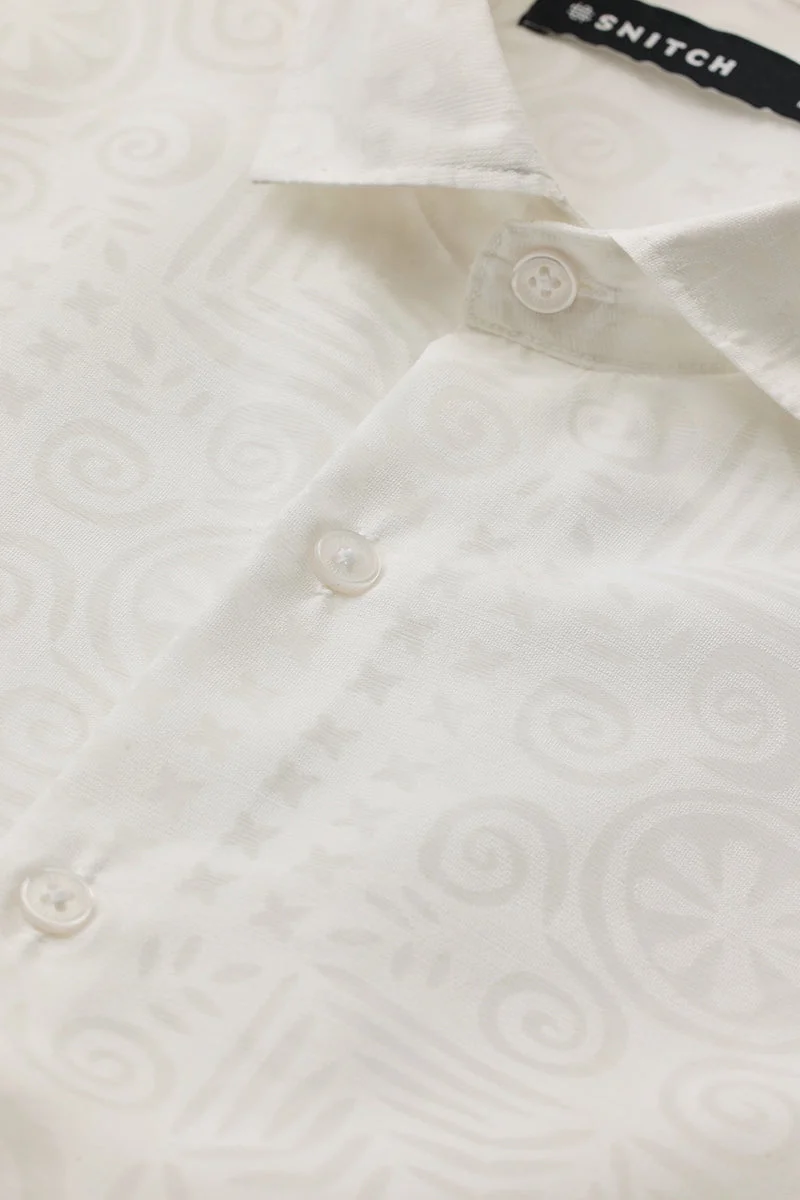 SNITCH White Textured Long Sleeve Slim Fit Shirt