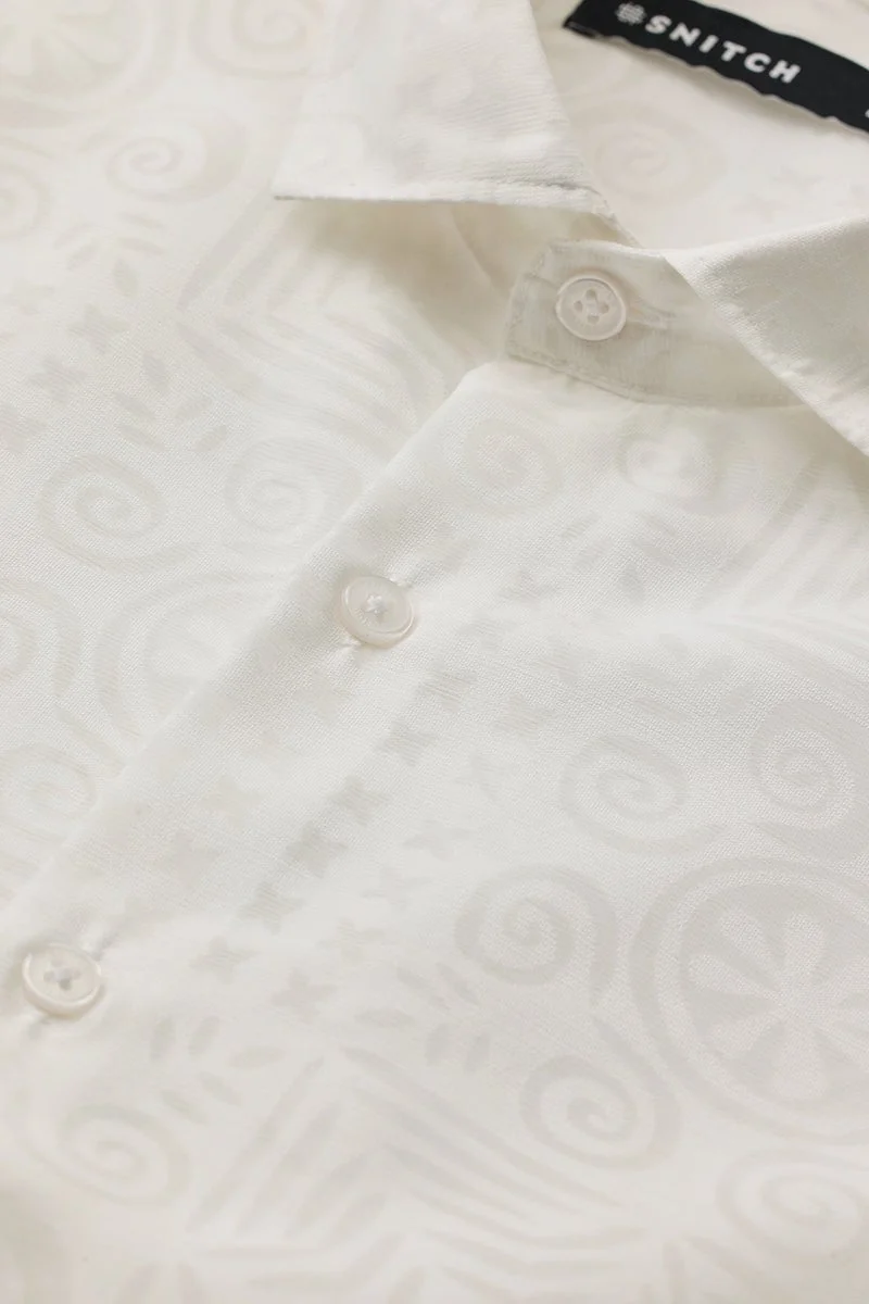 SNITCH White Textured Long Sleeve Slim Fit Shirt
