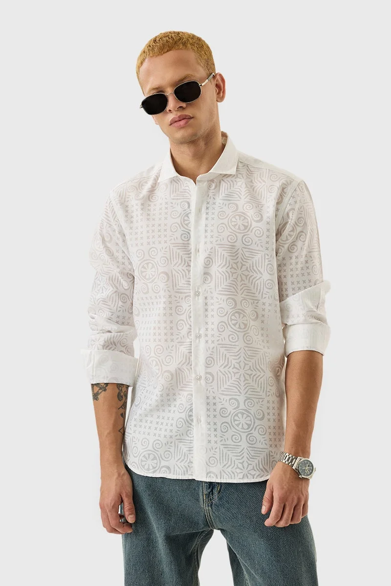 SNITCH White Textured Long Sleeve Slim Fit Shirt