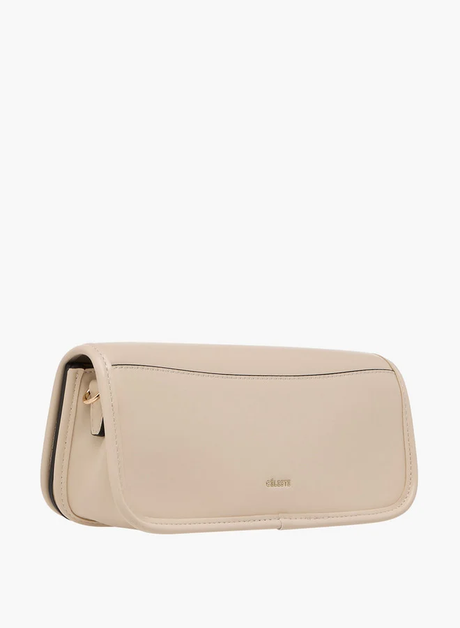 Celeste Solid Crossbody Bag with Detachable Strap and Flap Closure