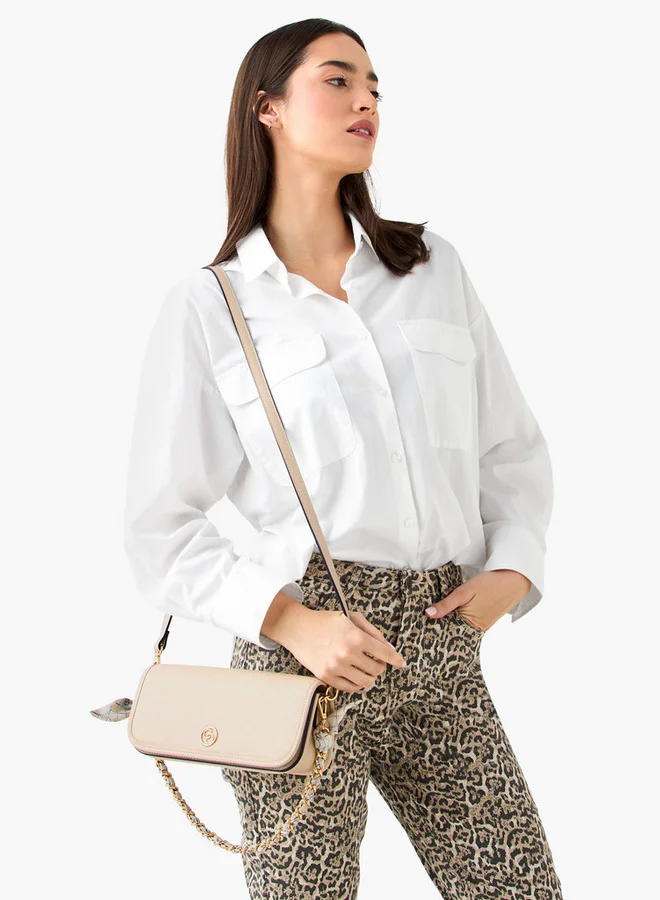 سيليست Solid Crossbody Bag with Detachable Strap and Flap Closure