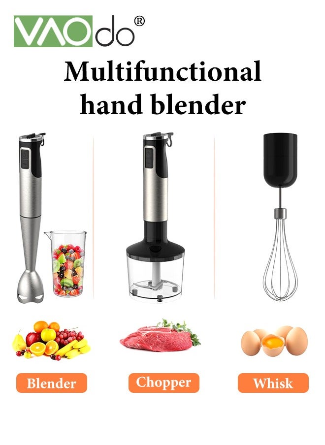3 in 1 Immersion Blender,1000W Heavy Duty Motor Hand Blender,8 Speed Mode 410 Stainless Steel Blade With 600ml Mixing Beaker, 800ml Chopper, Whisk and Milk Frother