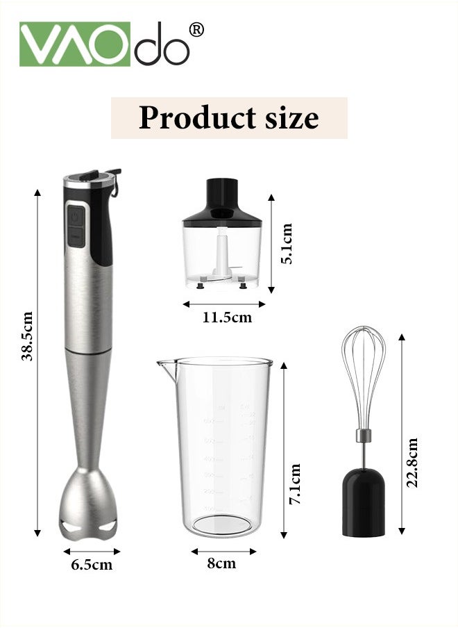 3 in 1 Immersion Blender,1000W Heavy Duty Motor Hand Blender,8 Speed Mode 410 Stainless Steel Blade With 600ml Mixing Beaker, 800ml Chopper, Whisk and Milk Frother