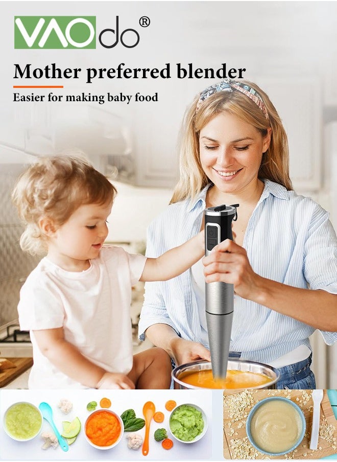 3 in 1 Immersion Blender,1000W Heavy Duty Motor Hand Blender,8 Speed Mode 410 Stainless Steel Blade With 600ml Mixing Beaker, 800ml Chopper, Whisk and Milk Frother