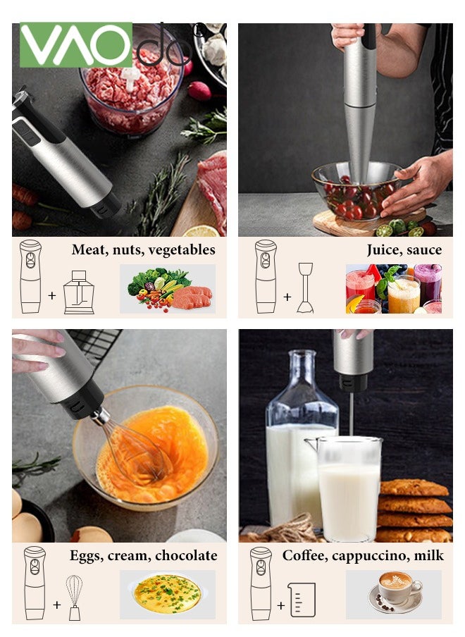 3 in 1 Immersion Blender,1000W Heavy Duty Motor Hand Blender,8 Speed Mode 410 Stainless Steel Blade With 600ml Mixing Beaker, 800ml Chopper, Whisk and Milk Frother