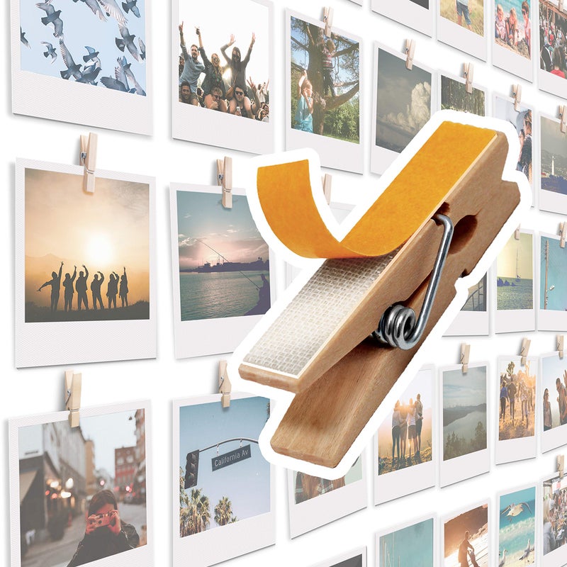 20 Pack Mini Self Adhesive Clips for Pictures Beige Wood Clip Photo Holders for Wall Poster Hanger Photo Cards Hanging Display Board Picture Boards Artwork Photos Holders Hangers Room Decor